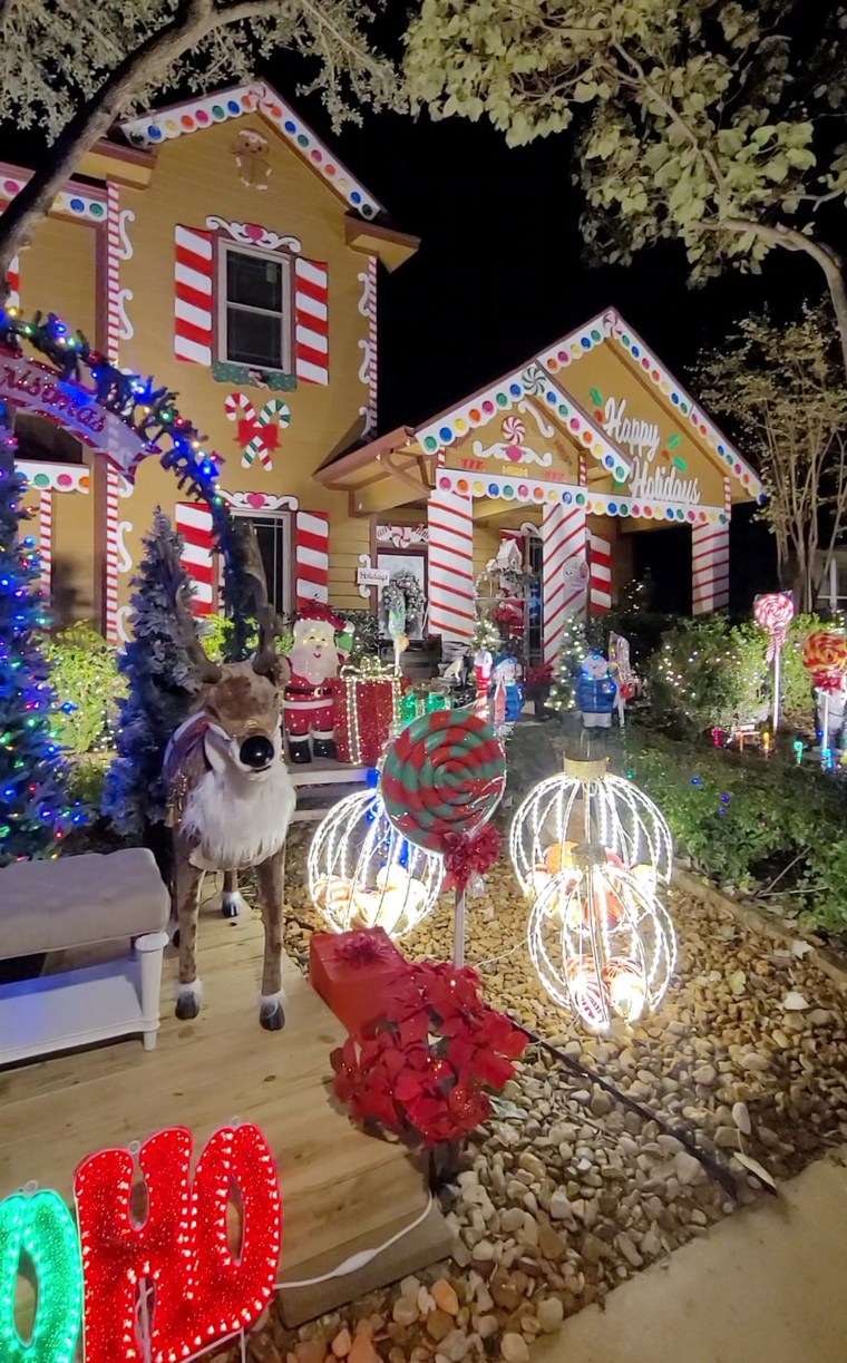 Detailed touches in the gingerbread house display have been made by hand.