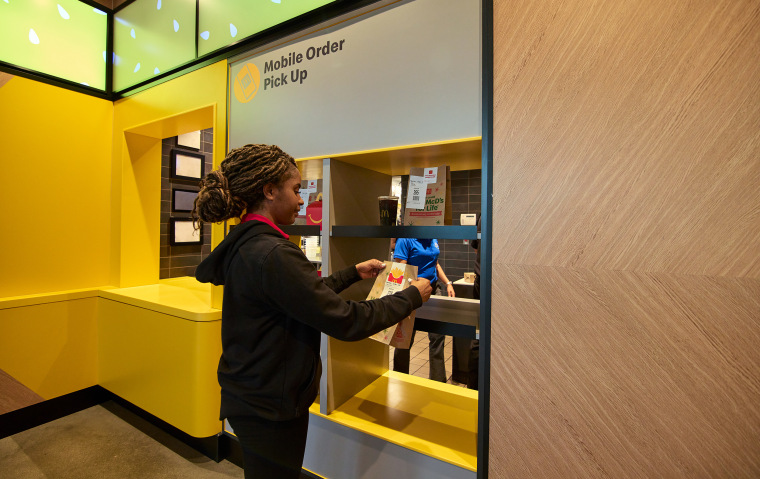 Inside Mobile Order Pick Up at the McDonald's concept location in Fort Worth, Texas.