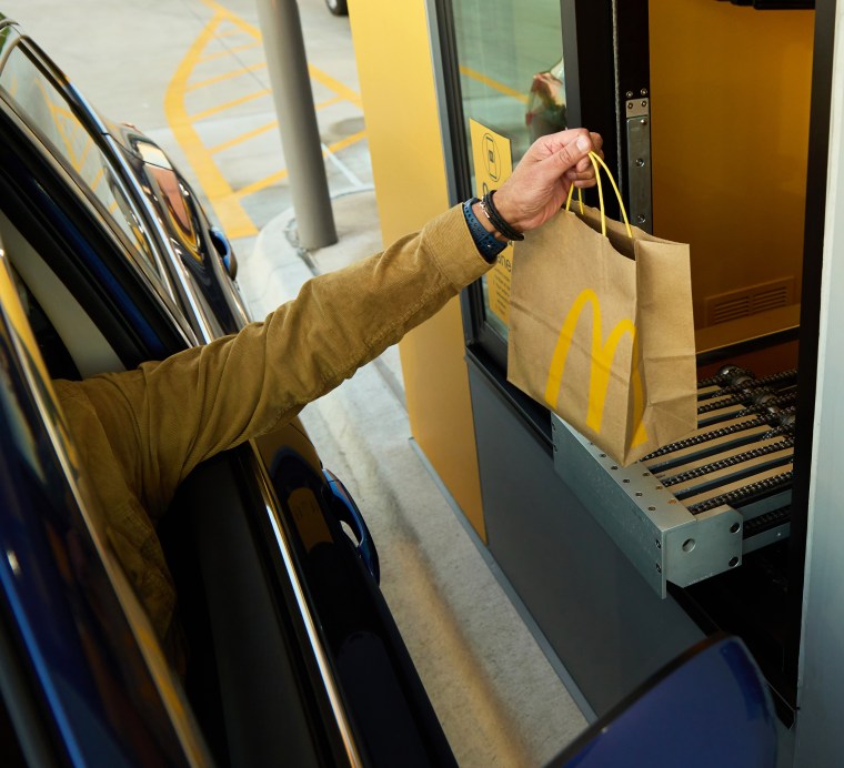 The Order Ahead Lane's conveyor belt in action at the McDonald's concept location in Fort Worth, Texas.