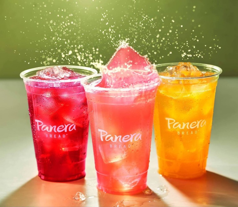 Panera's Fuji Apple Cranberry, Strawberry Lemon Mint and Mango Yuzu Citrus Charged Lemonades.