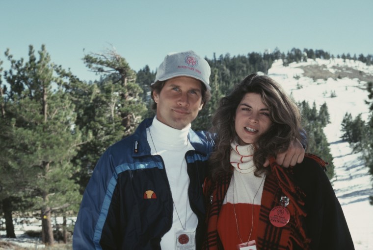 American actor Parker Stevenson and his wife, American actress Kirstie Alley attend the Steve Kanaly Invitational Celebrity Ski Classic, circa 1990.