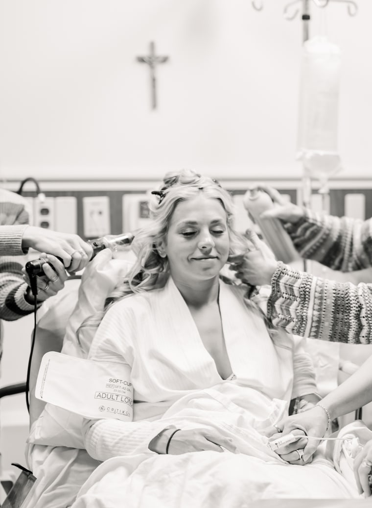 When it became clear that she would need fluids and medication to stop her from vomiting, doctors told Hannah Bush she could get ready for her wedding in the hospital.