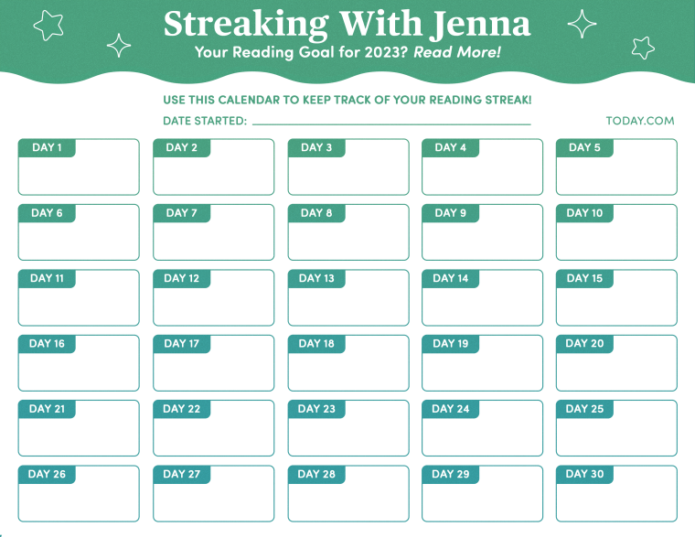 Streaking With Jenna calendar. Print this out and keep track at home. 