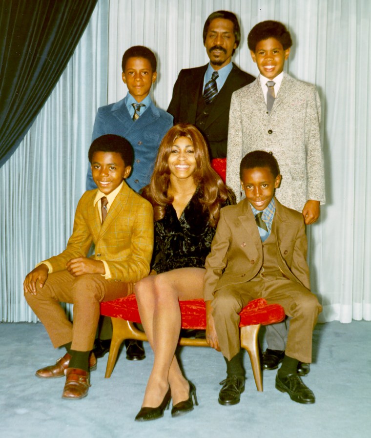 Ike & Tina Turner with their son and step-sons in circa 1972. Top row: Ike Turner, Jr., Ike Turner, and Craig Hill. Bottom row: Michael Turner, Tina Turner, and Ronnie Turner.