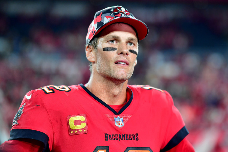 Tom Brady #12 of the Tampa Bay Buccaneers talks to the media after defeating the New Orleans Saints in the game at Raymond James Stadium on December 05, 2022 in Tampa, Florida. The Tampa Bay Buccaneers defeated the New Orleans Saints with a score of 17 to 16. 