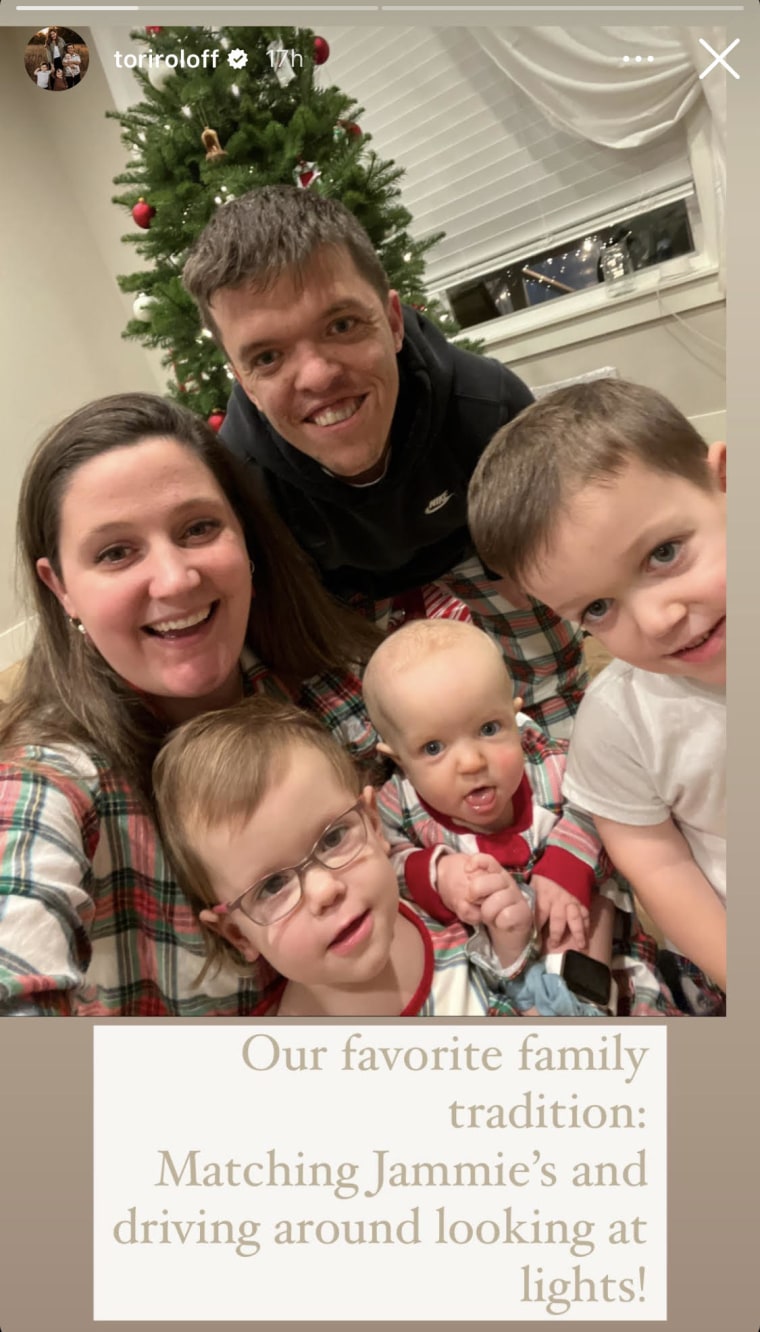 Roloff family in matching Christmas pajamas