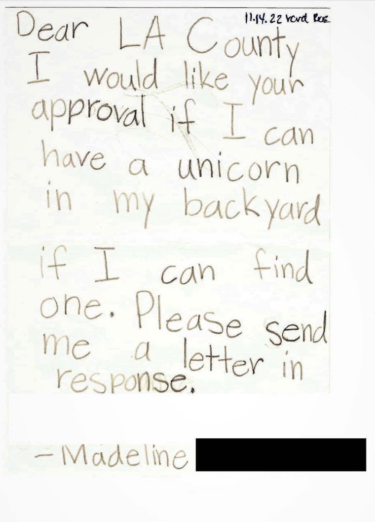 little girl asks LA county for unicorn