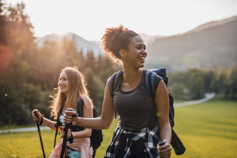 Candid Portrait of Female Friends Hiking in Jezersko Valley