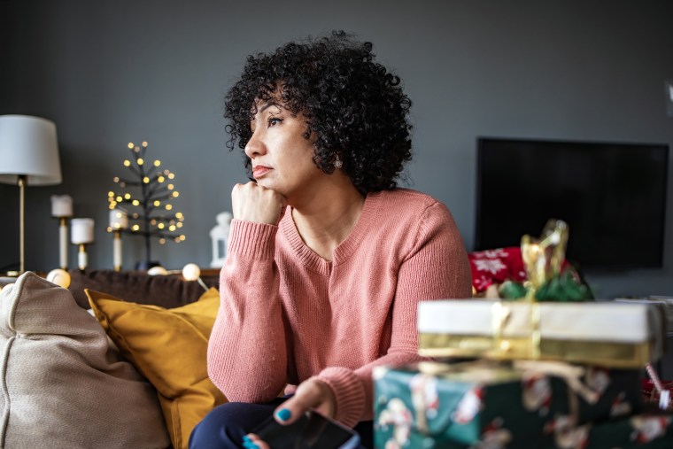 Portrait of woman at home during the Holidays.