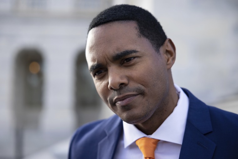 Rep. Ritchie Torres, D-N.Y., speaks with reporters outside the Capitol on Nov. 17, 2022.