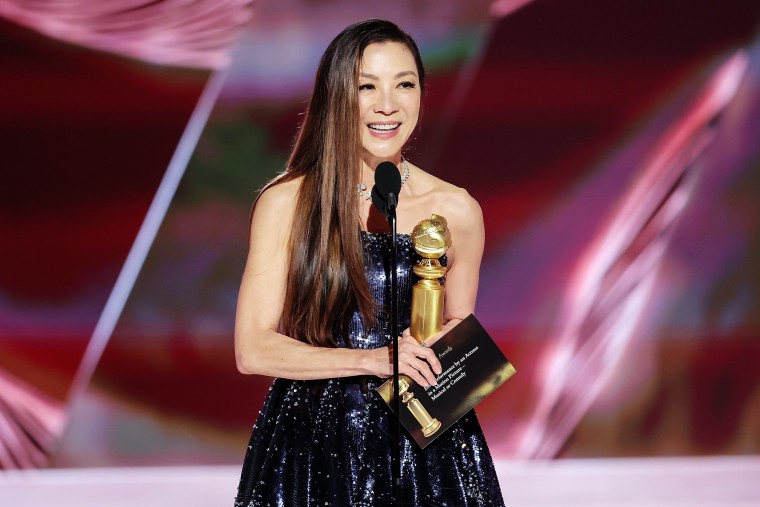 Image: Michelle Yeoh accepts the Best Actress in a Motion Picture  Musical or Comedy award for "Everything Everywhere All at Once" onstage during the 80th Annual Golden Globe Awards at The Beverly Hilton on January 10, 2023 in Beverly Hills, Calif.