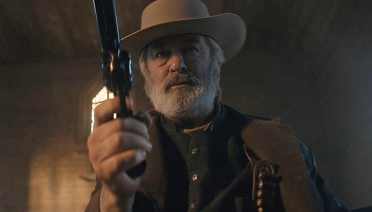 Alec Baldwin practicing a scene with a revolver on the set of the western "Rust" before accidentally shooting and killing the film's cinematographer, Halyna Hutchins. 
