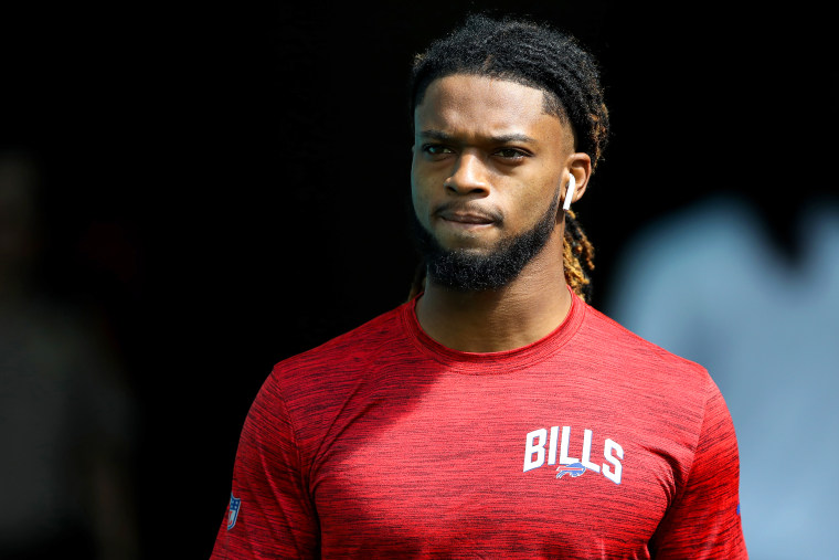 MIAMI GARDENS, FLORIDA - SEPTEMBER 25: Damar Hamlin #3 of the Buffalo Bills looks on prior to a game against the Miami Dolphins at Hard Rock Stadium on September 25, 2022 in Miami Gardens, Florida.