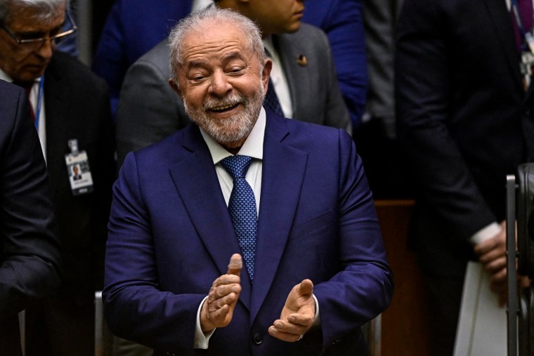 Brazil's new President Luiz Inacio Lula da Silva applauds during his inauguration ceremony at the National Congress in Brasilia on Jan. 1, 2023.