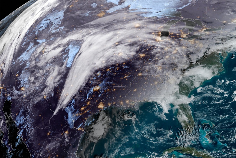 A satellite view of the weather system currently over the United States on Jan. 2, 2023.