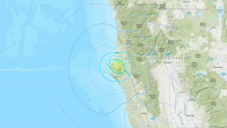 A map shows the 5.4 earthquake that struck Rio Dell, Calif., on Jan. 1, 2023.