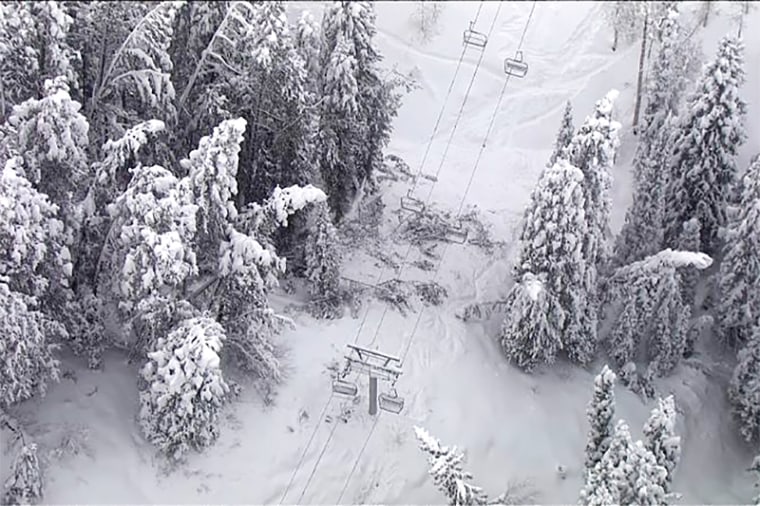 An aerial view of the scene of the chairlift accident at Park City Mountain in Utah on Monday.