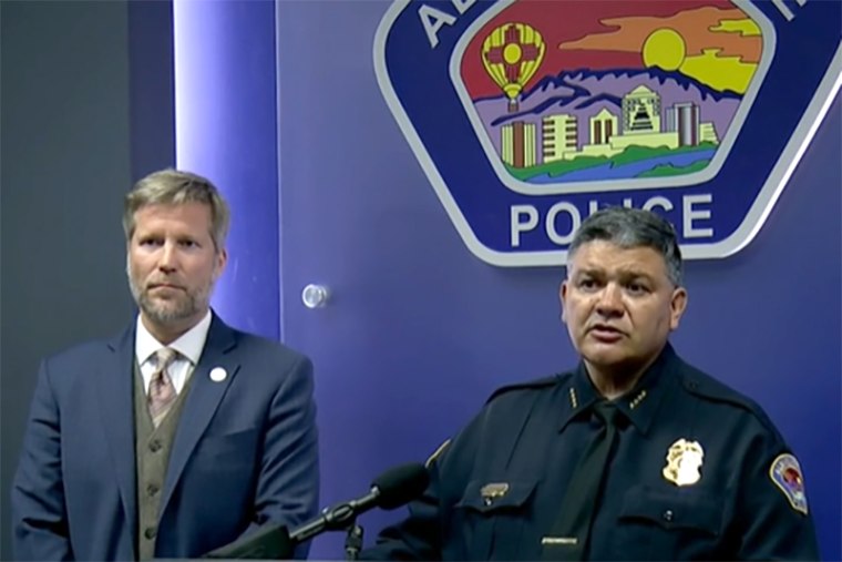 Albuquerque Police Chief Harold Medina speaks with the media about the recent shootings at the homes and businesses of local elected officials.