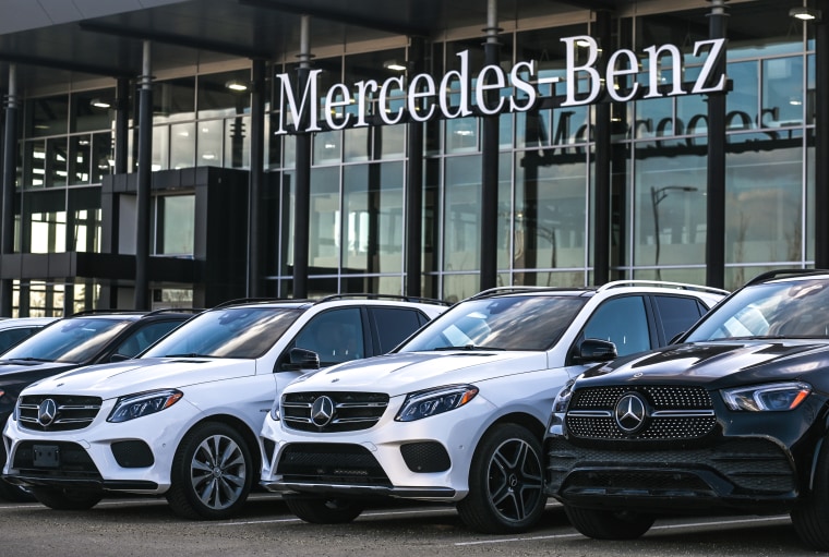 Mercedes-Benz vehicles outside a dealership on May 12, 2022, in Edmonton, Alberta, Canada.