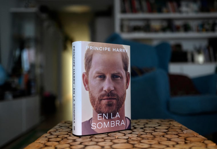 A copy of the "En la sombra" (In the shadow) Spanish version of Britain's Prince Harry's autobiography "Spare" at a home in Madrid