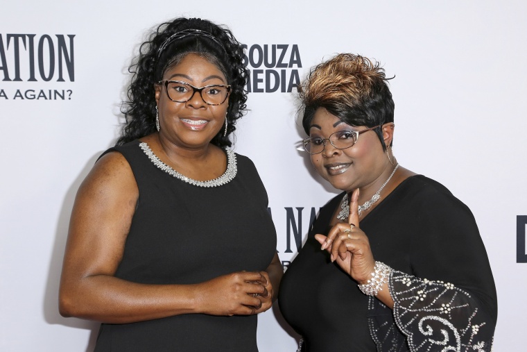 Lynnette Hardaway, left, and Rochelle Richardson a.k.a. Diamond and Silk arrive at the LA Premiere of "Death of a Nation" at the Regal Cinemas at L.A. Live on Monday, July 31, 2018, in Los Angeles. (Photo by Willy Sanjuan/Invision/AP)