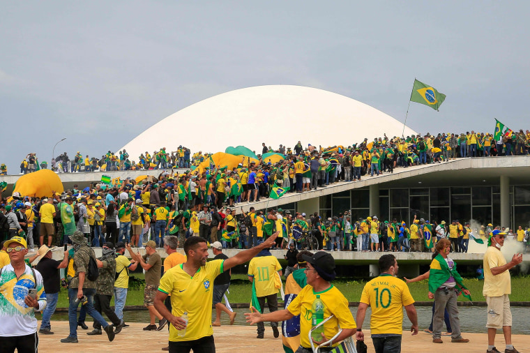 Supporters of Brazilian former President Jair Bolsonaro invade the National Congress in Brasilia on Jan. 8, 2023.