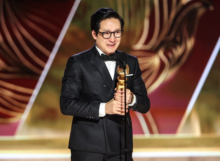 Ke Huy Quan accepts an award onstage at the 80th Annual Golden Globe Awards held at the Beverly Hilton Hotel on January 10, 2023 in Beverly Hills, Calif.