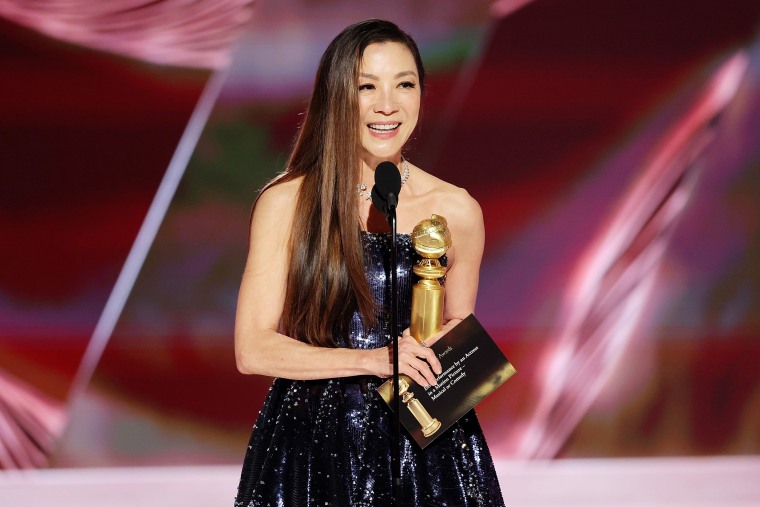 In this handout photo provided by NBCUniversal Media, LLC, Michelle Yeoh accepts the Best Actress in a Motion Picture  Musical or Comedy award for "Everything Everywhere All at Once" onstage during the 80th Annual Golden Globe Awards at The Beverly Hilton on January 10, 2023 in Beverly Hills, California.