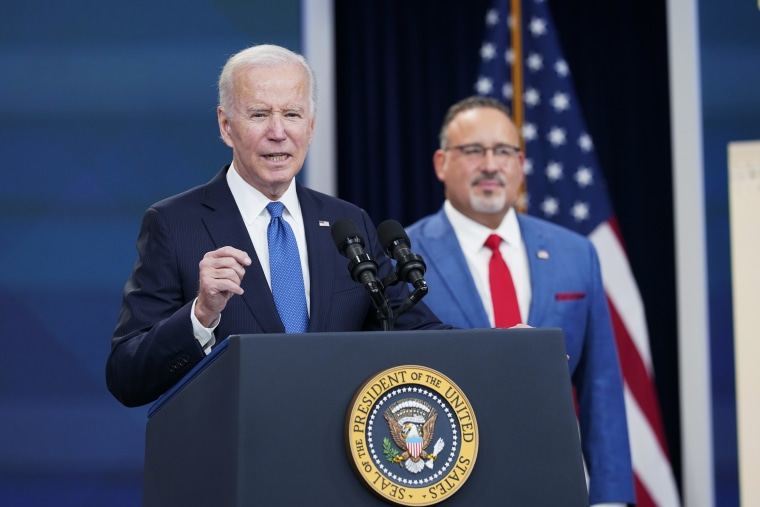 President Biden and Education Secretary Miguel Cardona at the White House on Oct. 17, 2022. 