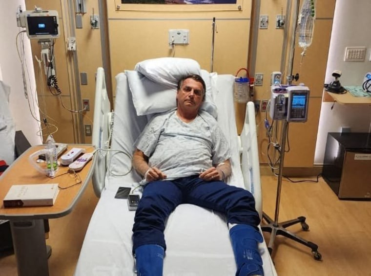 Former Brazilian President Jair Bolsonaro in his hospital bed in Kissimmee, Florida, on January 9, 2023.