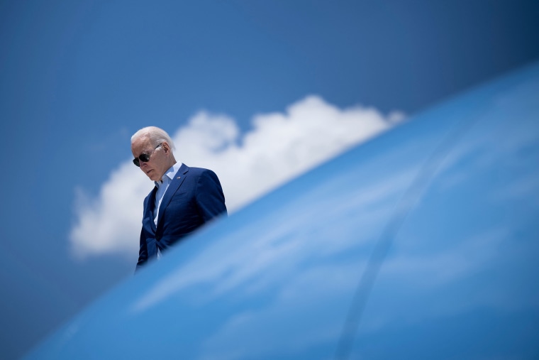 President Joe Biden disembarks Air Force One at T.F. Green International Airport in Warwick, Rhode Island