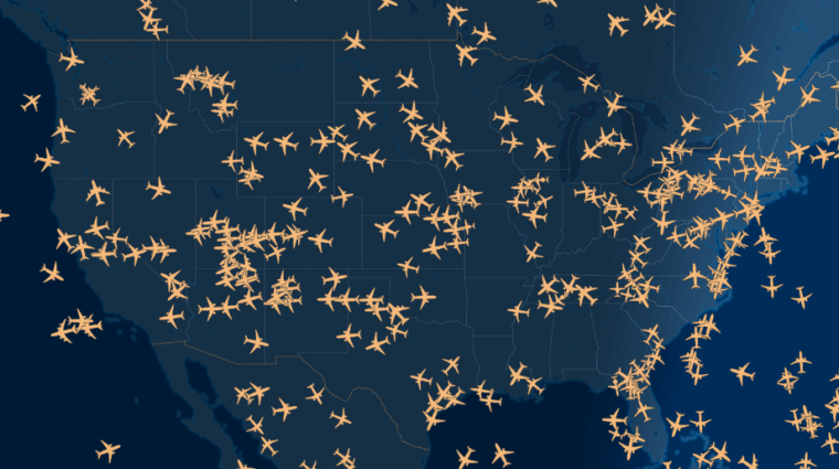 Flights over the U.S. at 7 a.m. ET Wednesday. 