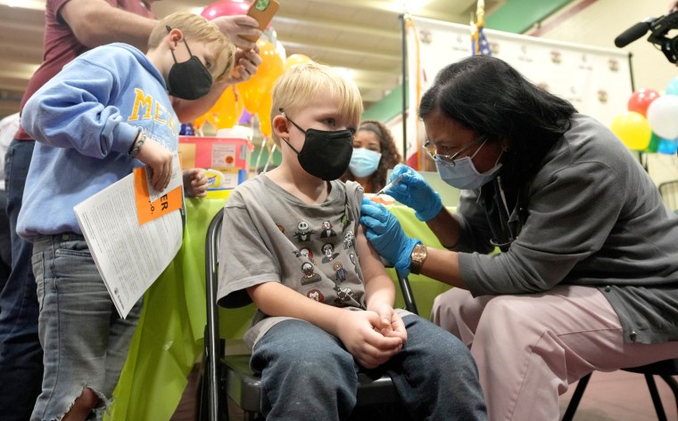 5 year-old Max Lahoda receives a Covid  vaccine in Los Angele