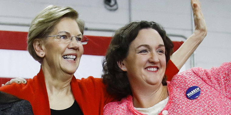 Sen. Elizabeth Warrenand Rep. Katie Porter during a campaign event on Feb. 9, 2020, in Concord, N.H.