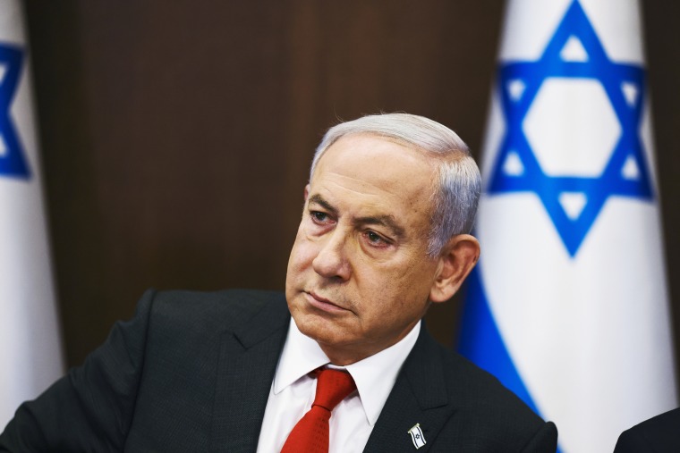 Israeli Prime Minister Benjamin Netanyahu convenes a weekly cabinet meeting at the Prime Minister's office in Jerusalem