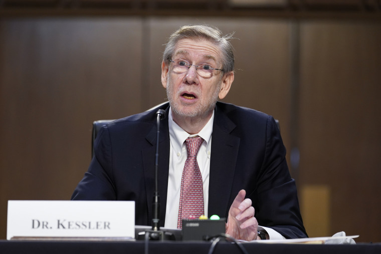 Dr. David Kessler, Chief Science Officer of the White House COVID-19 response team, testifies during a Senate Health, Education, Labor and Pensions Committee hearing on the federal coronavirus response on Capitol Hill in Washington, Thursday, March 18, 2021.