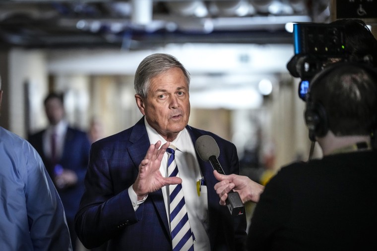 Image: Rep. Ralph Norman, R-S.C., talks to reporters on his way to a closed-door GOP caucus meeting at the U.S. Capitol on Jan. 10, 2023,