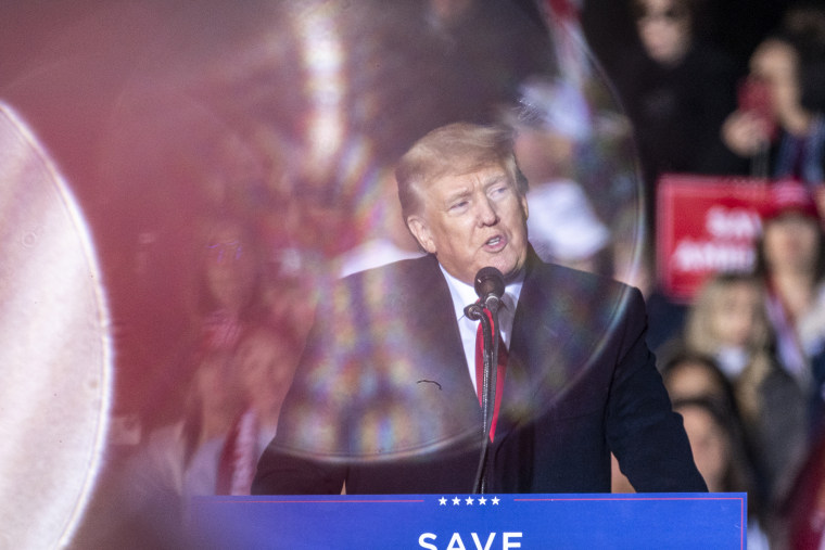 Former President Donald speaks to a crowd a rally at the Montgomery County Fairgrounds on Saturday, Jan. 29, 2022 in Conroe, TX. President Trump has been holding rallies continuing his message of election fraud and the call for the election to be overturned.