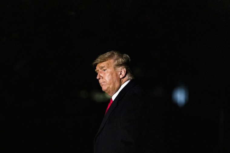 WASHINGTON, DC - OCTOBER 19: President Donald Trump returns to the White House after multiple campaign stops over the weekend on October 19, 2020 in Washington, DC. With almost two weeks to go before the November election, President Trump is back on the campaign trail with multiple daily events as he continues to campaign against Democratic presidential nominee Joe Biden.