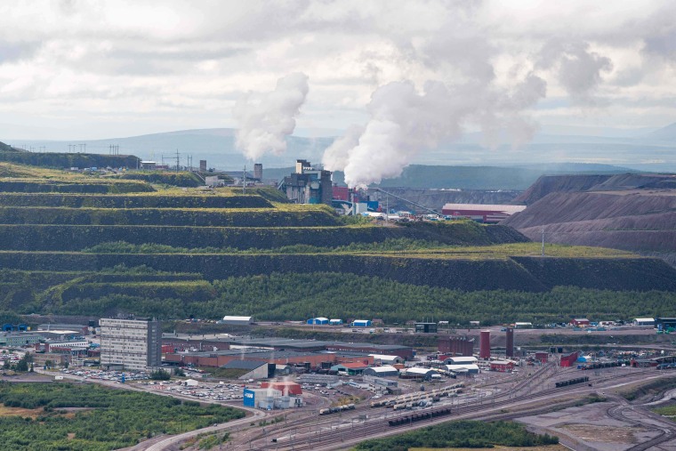 This file photo taken on August 25, 2021 shows the iron mine of Swedish state-owned mining company LKAB (Luossavaara-Kiirunavaara Aktiebolag) at Sweden's northernmost town of Kiruna, situated in Norrbotten County, Sweden. 
