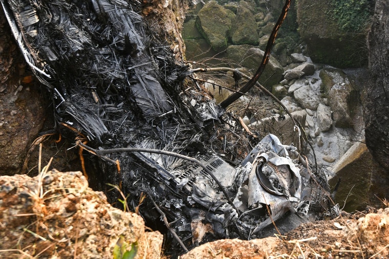 The wreckage of a crashed plane in Pokhara, Nepal, on Jan. 15, 2023.