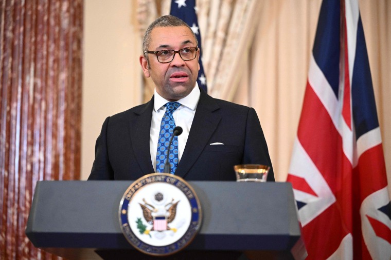 Britains Foreign Secretary James Cleverly speaks during a joint press conference with US Secretary of State Antony Blinken in the State Departments Benjamin Franklin Room in Washington, DC on January 17, 2023.