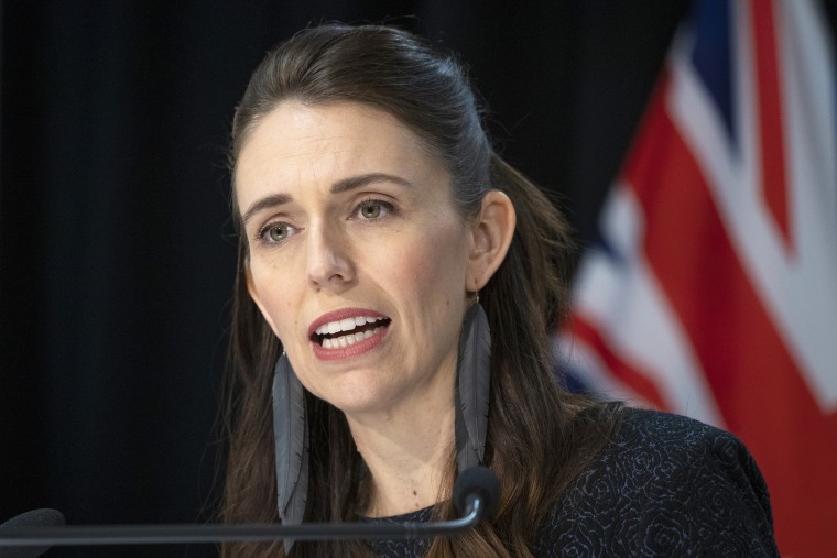 WELLINGTON, NEW ZEALAND - MAY 13: Prime Minister Jacinda Ardern during the All-of Government COVID-19 Response update with Director General of Health Dr Ashley Bloomfield, at Parliament on May 13, 2020 in Wellington, New Zealand. New Zealand will move to COVID-19 Alert Level 2 in three stages starting from Thursday 14 May. Restaurants, cinemas, retail, playgrounds and gyms will be able to reopen with physical distancing and strict hygiene measures in place from Thursday, with domestic travel to also resume.Gatherings will be limited to 10 people and bookings for restaurants will not be allowed for groups larger than 10. Schools and early childhood centres will open from Monday 18 May while bars will be allowed to reopen from Thursday 21 May. New Zealand is current under COVID-19 Alert Level 3 restrictions, after the country was placed under full lockdown on March 26 in response to the coronavirus (COVID-19) pandemic.