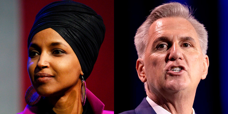 Photo diptych: Ilhan Omar and Kevin McCarthy