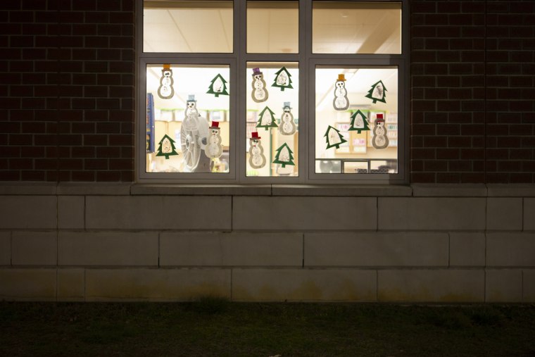 Holiday decorations at Minnechaug Regional High School .