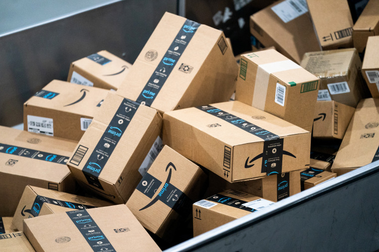 Packages at an Amazon facility on Appling, Ga., on Oct. 27, 2022.