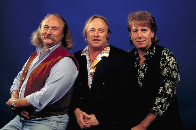 Crosby, Stills and Nash pose backstage at the Warfield Theater in San Francisco on November 23, 1991 (L-R): David Crosby, Stephen Stills, Graham Nash.