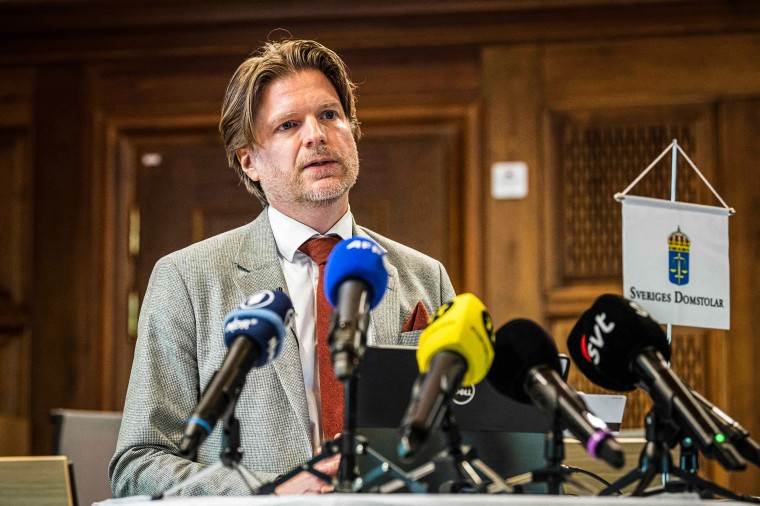 Image: Judge Mans Wigen holds a press conference following the verdict in the case of two Swedish brothers charged with spying for Russia at the District Court in Stockholm on Jan. 19, 2023.