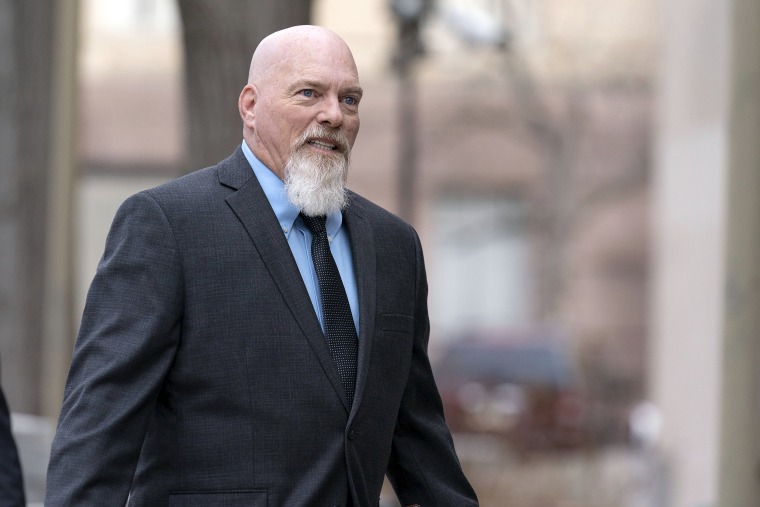 Richard Barnett, an Arkansas man who was photographed with his feet on a desk in House Speaker Nancy Pelosi's office during the Jan. 6 U.S. Capitol riot, arrives at federal court in Washington, Tuesday, Jan. 10, 2023.