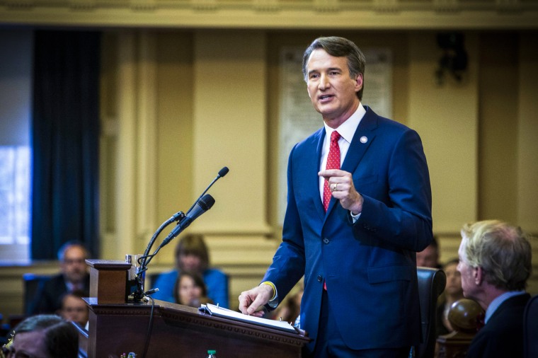 Virginia Governor Glenn Youngkin delivers his State of the Commonwealth address to a joint session of the Virginia Legislature in the House chamber in Richmond, Va., on January 11, 2023. 